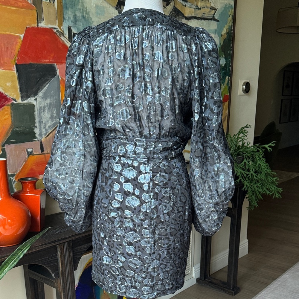 ba&sh Black and Blue/Silver Metallic Patterned Wrap Dress - Picture 3 of 7